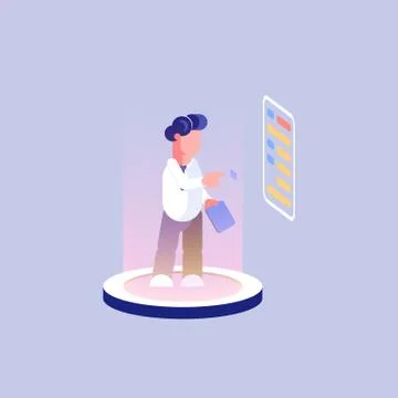 Man interacting with charts and analyzing statistics. Data visualization conc Illustrazione stock