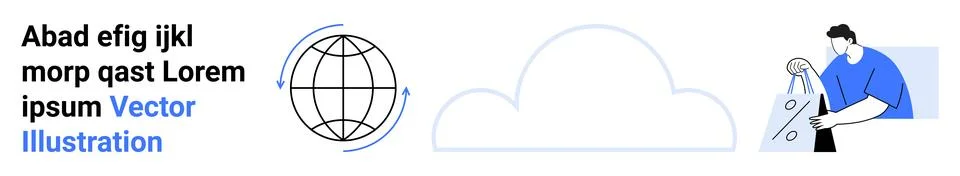 Man Interacting with Data and Globe Cloud Computing Concept Next to Text Bloc Stock Illustration