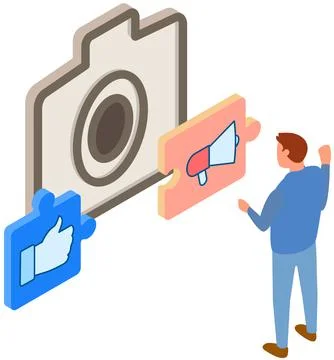 Man interacting with elements on mobile phone display, photocam app. Building Stock Illustration