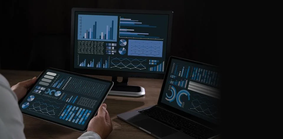 Man interacting with an operations dashboard or control interface, represen.. Stock Photos