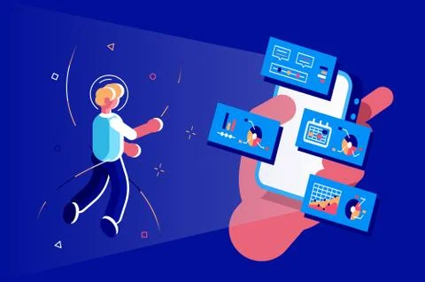 Man interacting with phone Stock Illustration