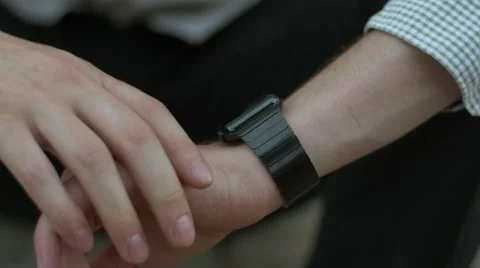 Man interacting with smart watch close up Stock Footage 52967706