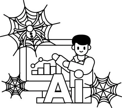 Man interacts with AI via screen displaying graphs Illustrazione stock