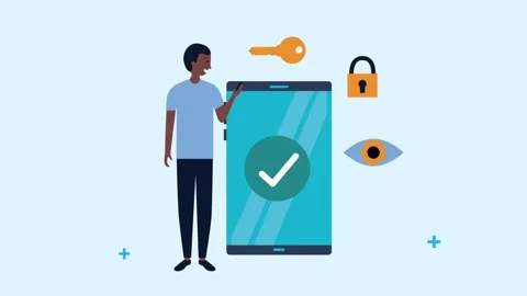 Man interacts with smartphone displaying secure access and verification sym.. Stock Footage 339206965