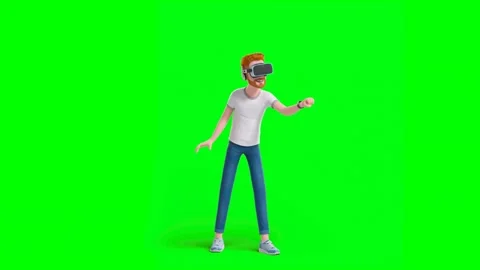 Man Interacts With Virtual Reality Headset in Green Background Stock Footage 330034933