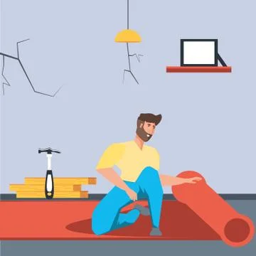 Man in interior of house under construction 스톡 일러스트