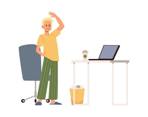 Man interrupting his work for sport break, flat vector illustration isolated. Stock Illustration