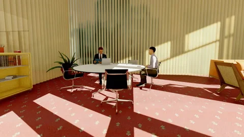 Man at an interview job, sitting in an office and giving explanations Video stock 143394479