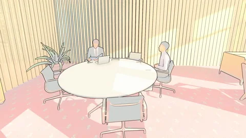 Man at an interview job, sitting in an office, outlined pastel sketch  Stock Footage 145450908