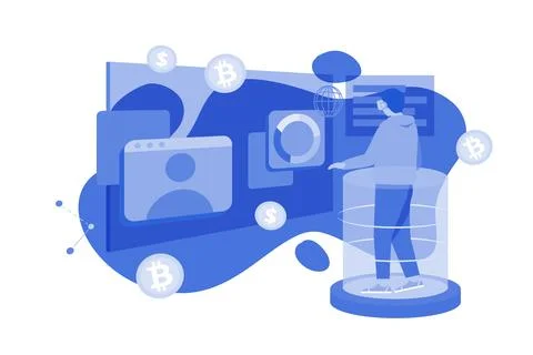Man investing in crypto using metaverse Ilustración de archivo
