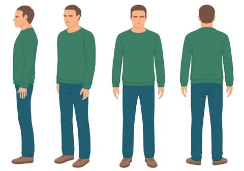 Man isolated, front, back and side view Stock Illustration