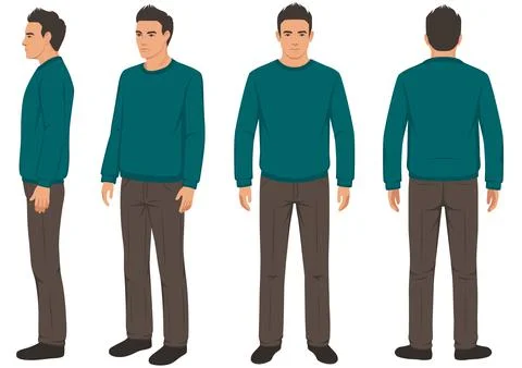 Man isolated, front, back and side view Stock Illustration