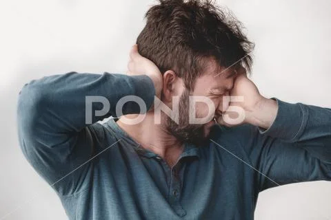 Man isolated on white wall emotions concept desperation Stock Photos