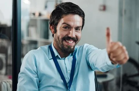 Man, it or programmer thumbs up for computer fix success, engineering service Stock Photos
