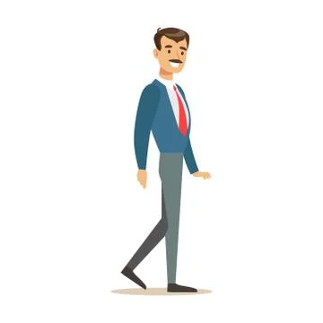 Man In Jacket And Tie Going To Work, Part Of Office Workers Series Of Cartoon Stock Illustration