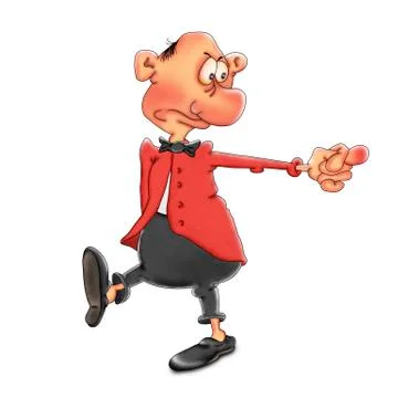 The man in the jacket shows the gesture of FIG. Cartoon illustration on a whi Stock Illustration