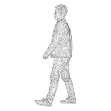 The man in the jacket is walking somewhere. Species from different sides. Vec Illustrazione stock