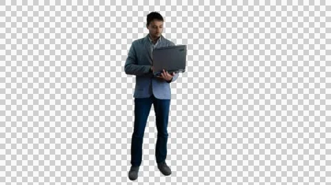 Man in jacket working with laptop Stock Footage 47429082