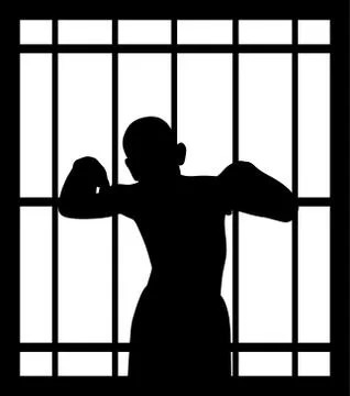 Man in jail behind bars Stock Illustration