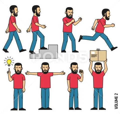 Man in jeans and T-shirt activity Stock Illustration