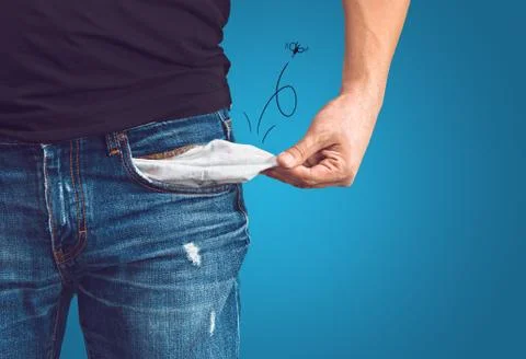 Man in jeans with empty pocket Stock Photos