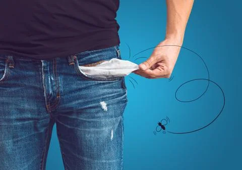 Man in jeans with empty pocket Stock Photos