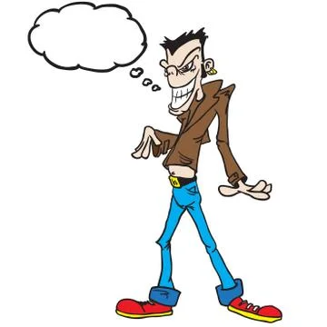 Man in jeans with thought bubble standing Stock Illustration