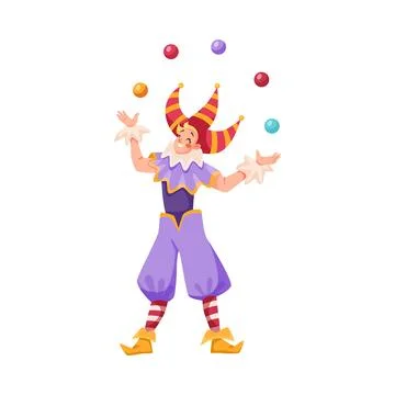 Man Jester or Clown Juggling Balls in the Air as Fairytale Character Vector Stock Illustration