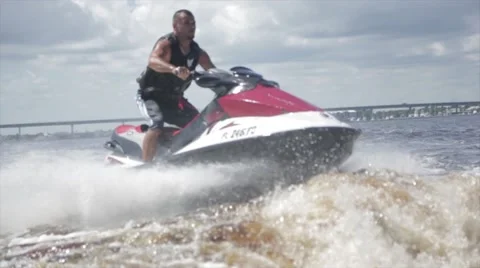 Man on jet ski acrobatic in slow motion 5 Stock Footage 46016895