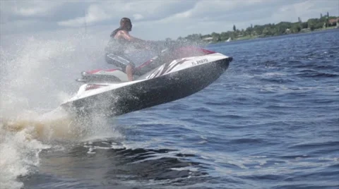 Man on jet ski acrobatic in slow motion 6 Stock Footage 46016899