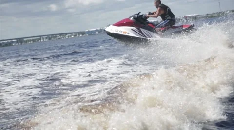 Man on jet ski acrobatic in slow motion 8 Stock Footage 46017073