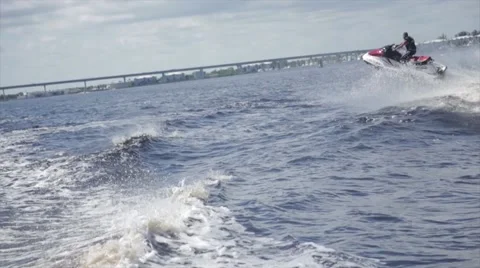 Man on jet ski acrobatic in slow motion 9 Stock Footage 46017259