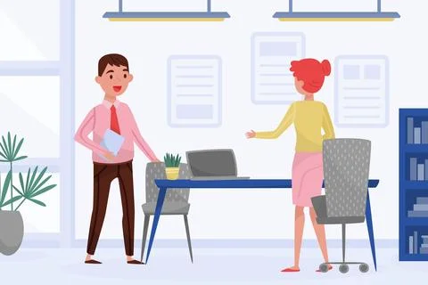 Man at Job Interview Talking to Manager Vector Illustration Stock-Illustration