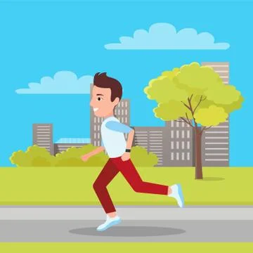 Man Jogging at City Park, Vector Illustration Illustrazione stock