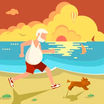 Man jogging with dog Stock Illustration