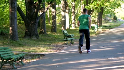 Man jogging in park Video stock 82062069
