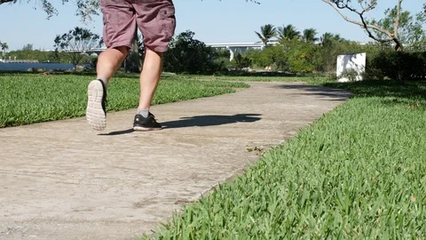 Man jogging through park Stock Footage 71776543