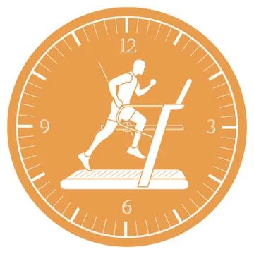 Man jogging on a treadmill and clock. Stock Illustration
