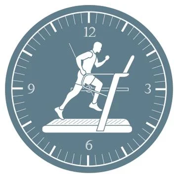 Man jogging on a treadmill and clock. Stock Illustration