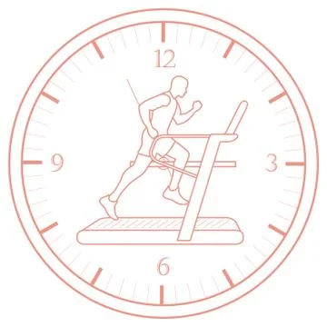 Man jogging on a treadmill and clock. Stock Illustration