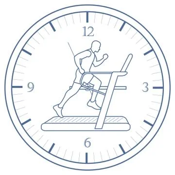 Man jogging on a treadmill and clock. Stock Illustration