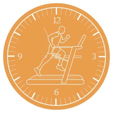 Man jogging on a treadmill and clock. Stock Illustration