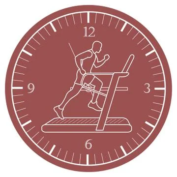 Man jogging on a treadmill and clock. Stock Illustration