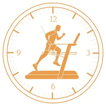 Man jogging on a treadmill and clock. Stock Illustration