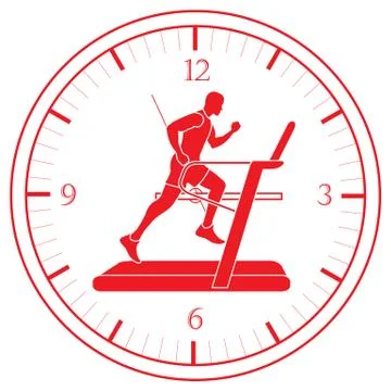 Man jogging on a treadmill and clock. Stock Illustration