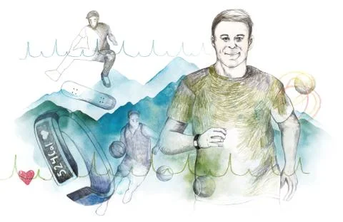 Man jogging using health tracker bracelet Stock Illustration