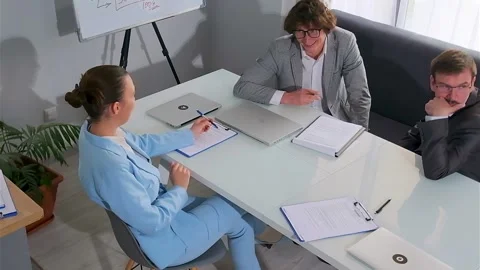 Man joking during job interview, light mood in business meeting Stock Footage 315896277