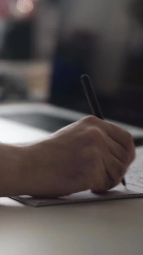 Man journaling thoughts into notebook Vidéo 304094119