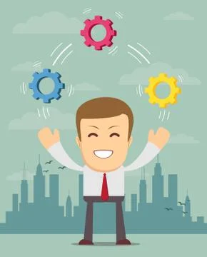 Man juggling with cog wheels Stock Illustration