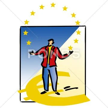Man juggling euro stars Stock Illustration